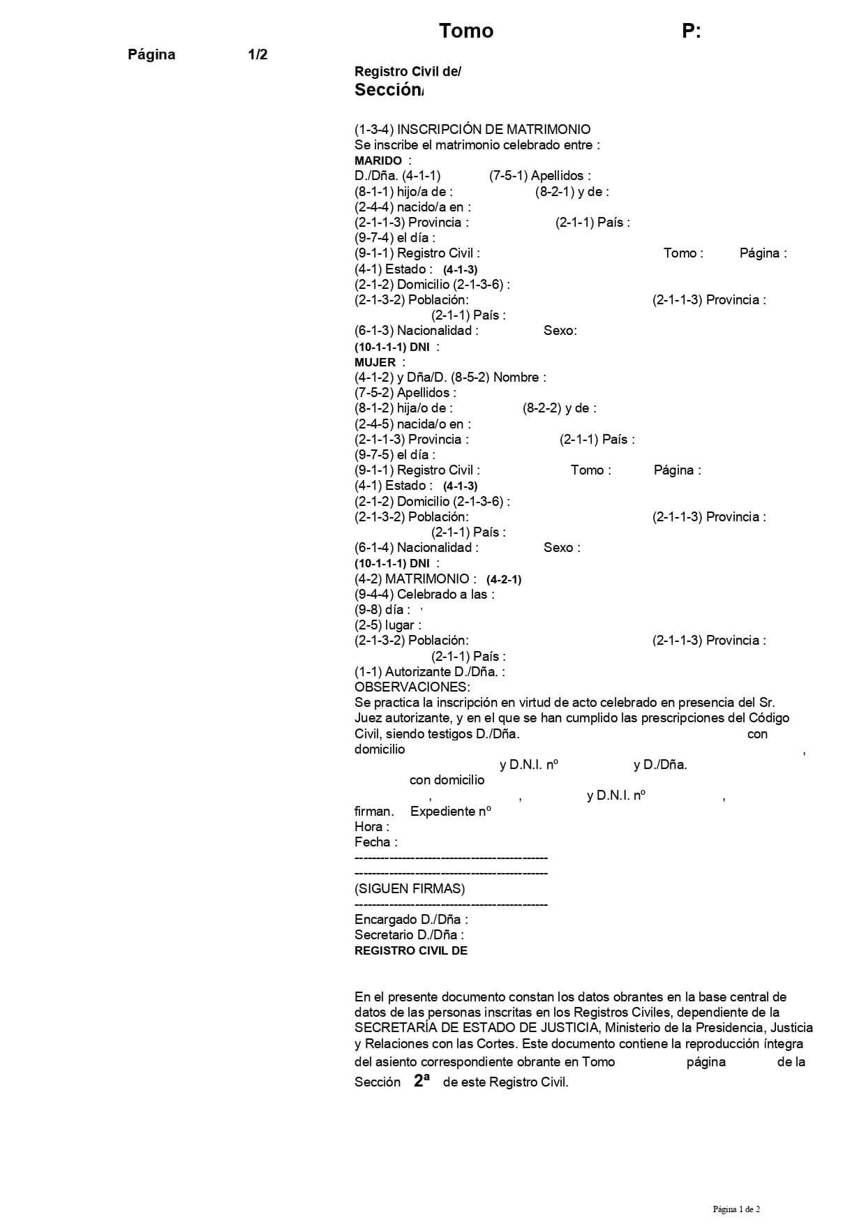 Certificado de matrimonio literal